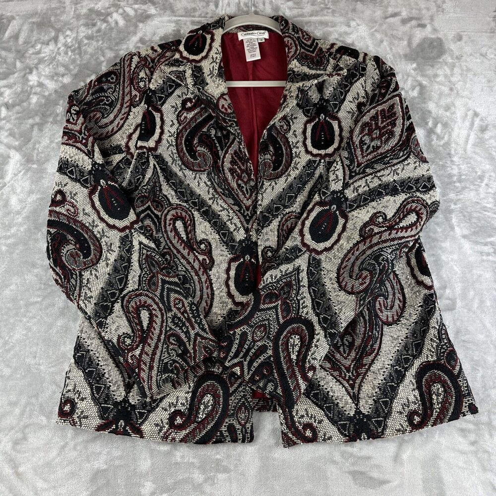 Coldwater Creek Open Blazer Womens Medium Beaded Tapestry White Black Red (0992)